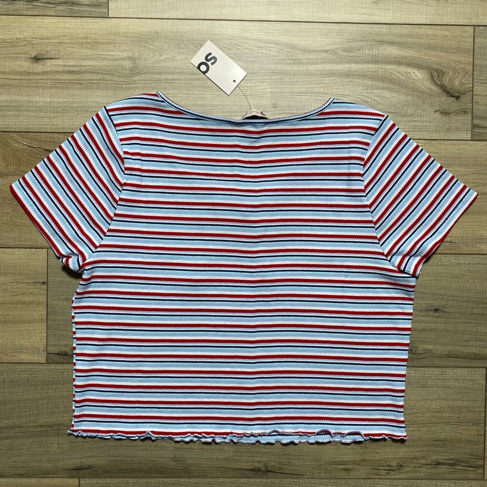 SO Good For Life Juniors Striped Lace-Up Tee Size 3X Blue White Red Green - Picture 7 of 9